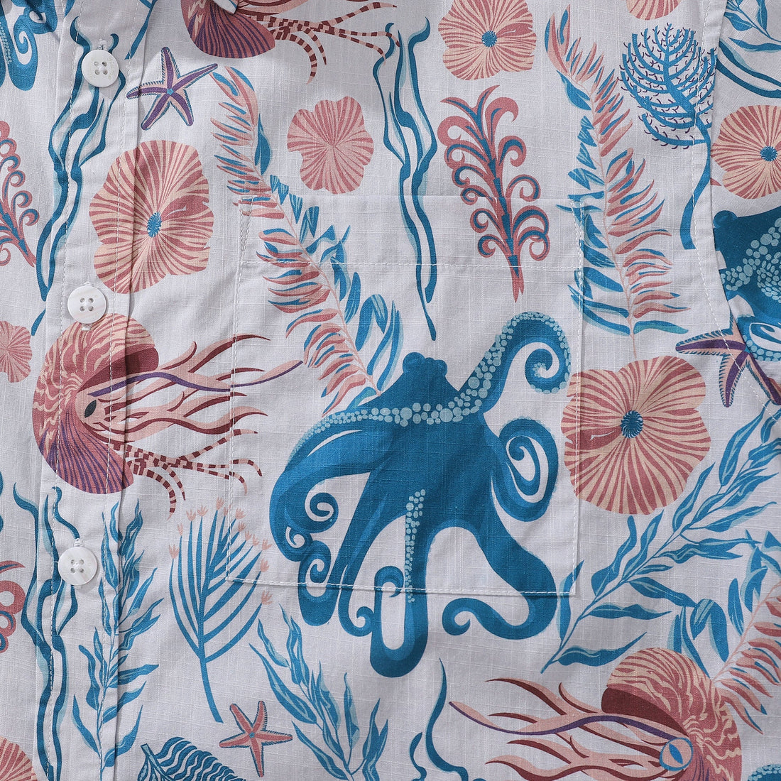 Men's Octopussy Print Cotton Aloha Button-Down Short Sleeve Shirt