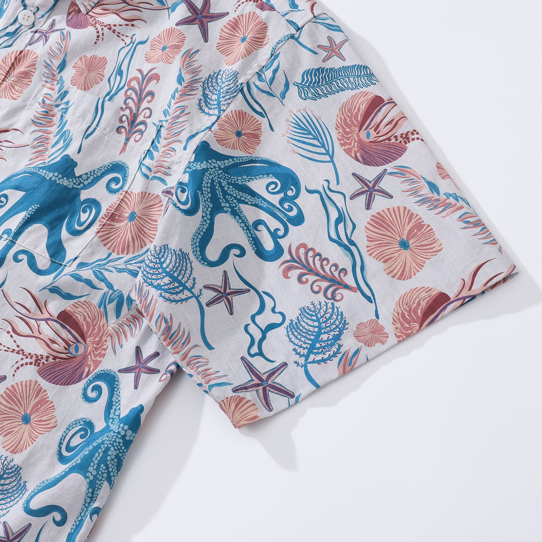 Men's Octopussy Print Cotton Aloha Button-Down Short Sleeve Shirt