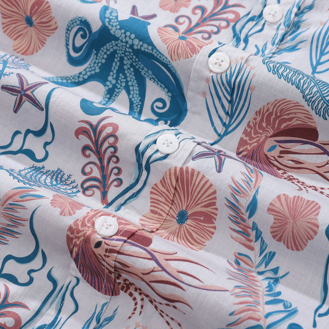 Men's Octopussy Print Cotton Aloha Button-Down Short Sleeve Shirt