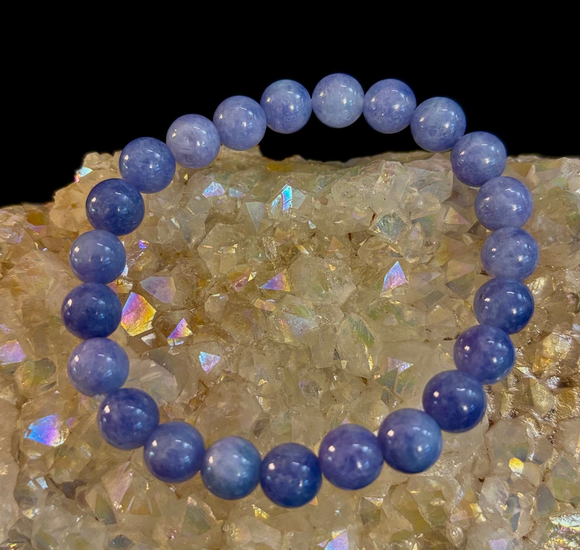 Angelite Crystal Bracelet – Serenity & Intuition | 8mm & 10mm Beads for Medium Wrists