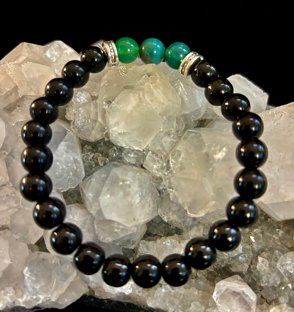 Green Natural Stone Stretchy Bracelet – Handcrafted in Turkey