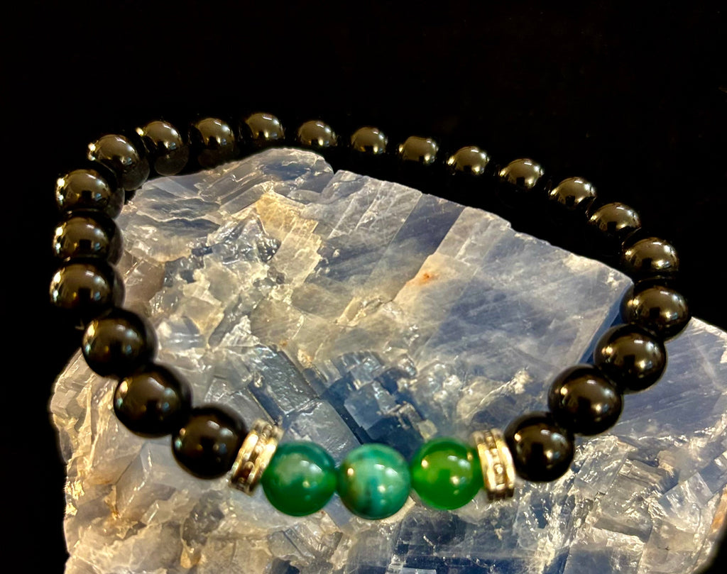 Green Natural Stone Stretchy Bracelet – Handcrafted in Turkey