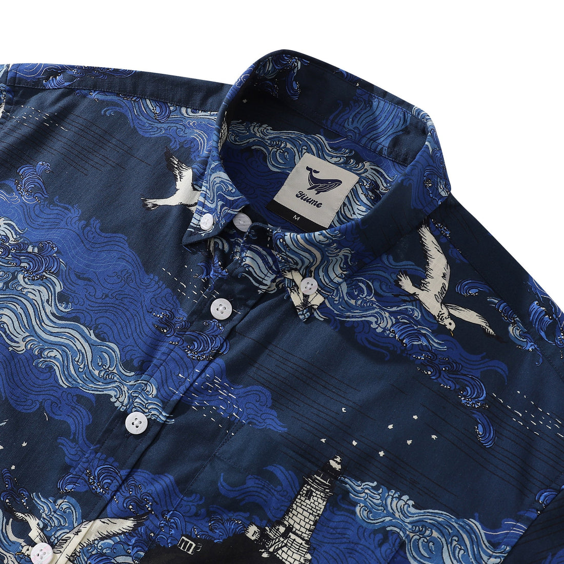 Men's Lighthouse Print Cotton Short Sleeve Aloha Shirt