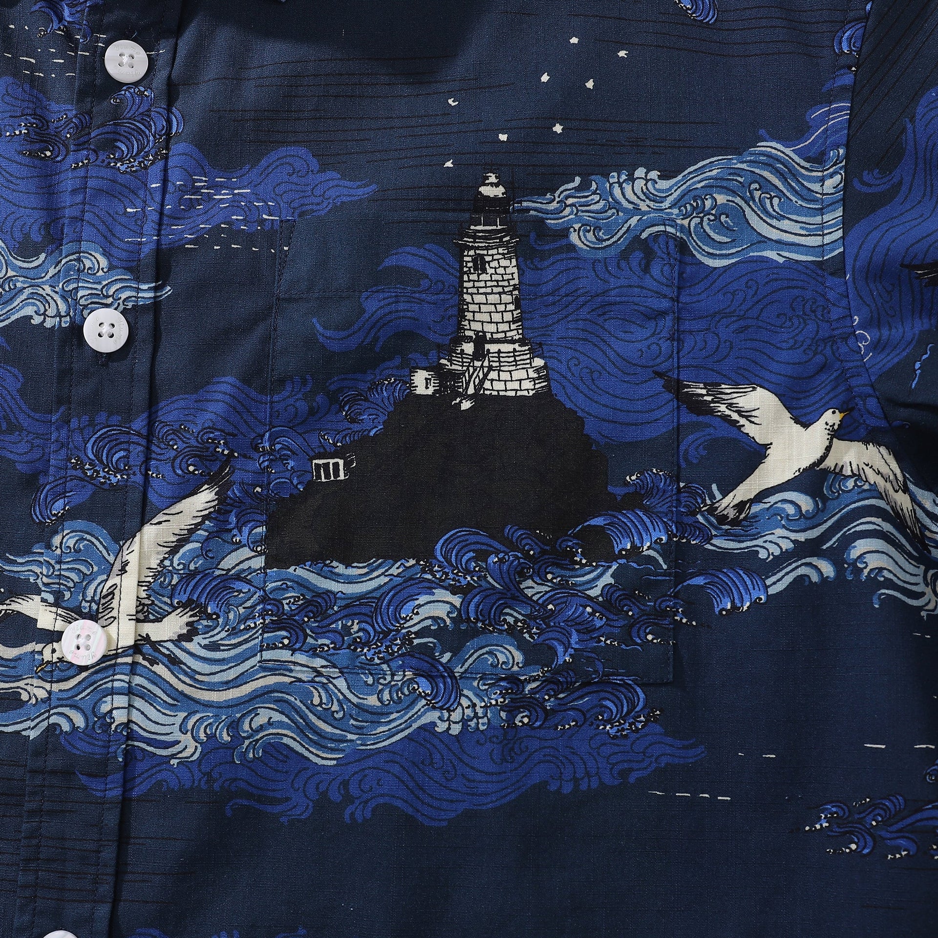 Men's Lighthouse Print Cotton Short Sleeve Aloha Shirt