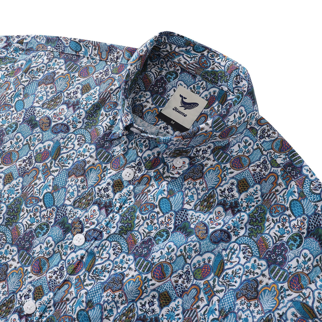 Men's Vintage Floral Cotton Button-Down Aloha Shirt