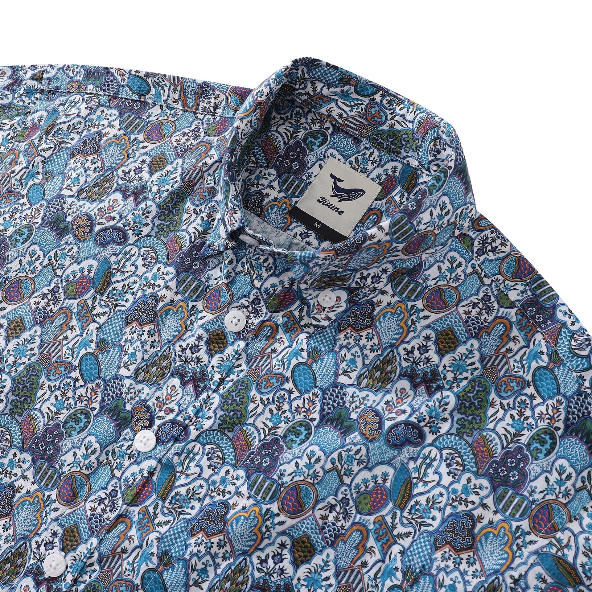 Men's Vintage Floral Cotton Button-Down Aloha Shirt