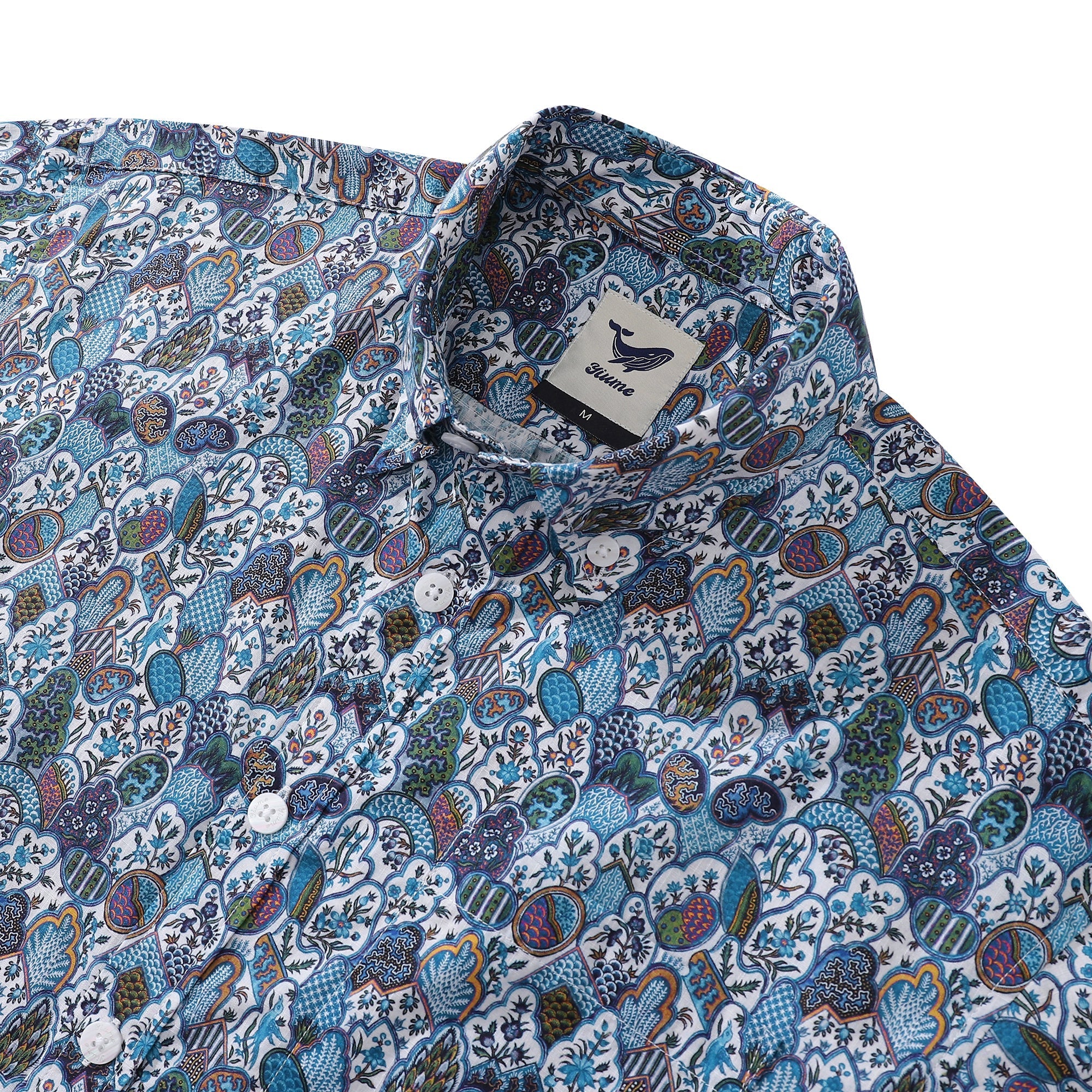 Men's Vintage Floral Cotton Button-Down Aloha Shirt