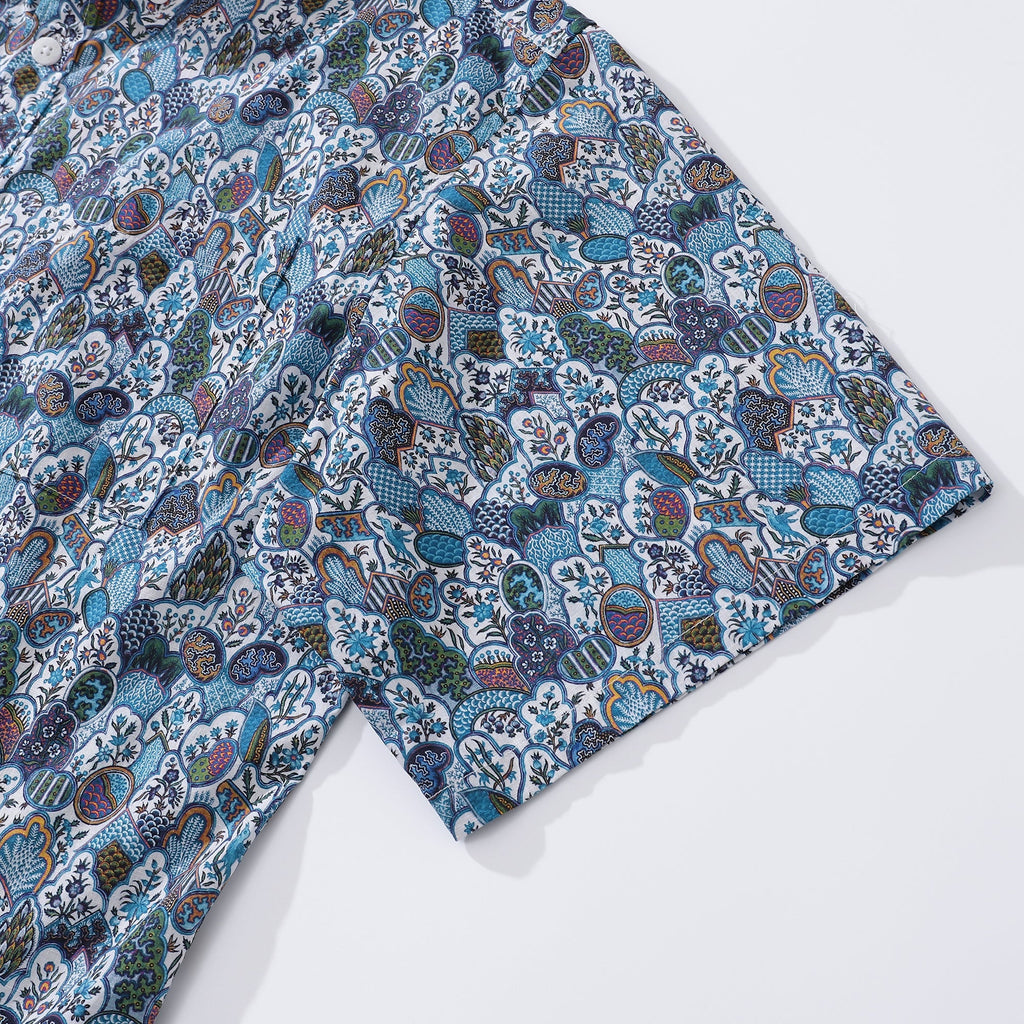 Men's Vintage Floral Cotton Button-Down Aloha Shirt