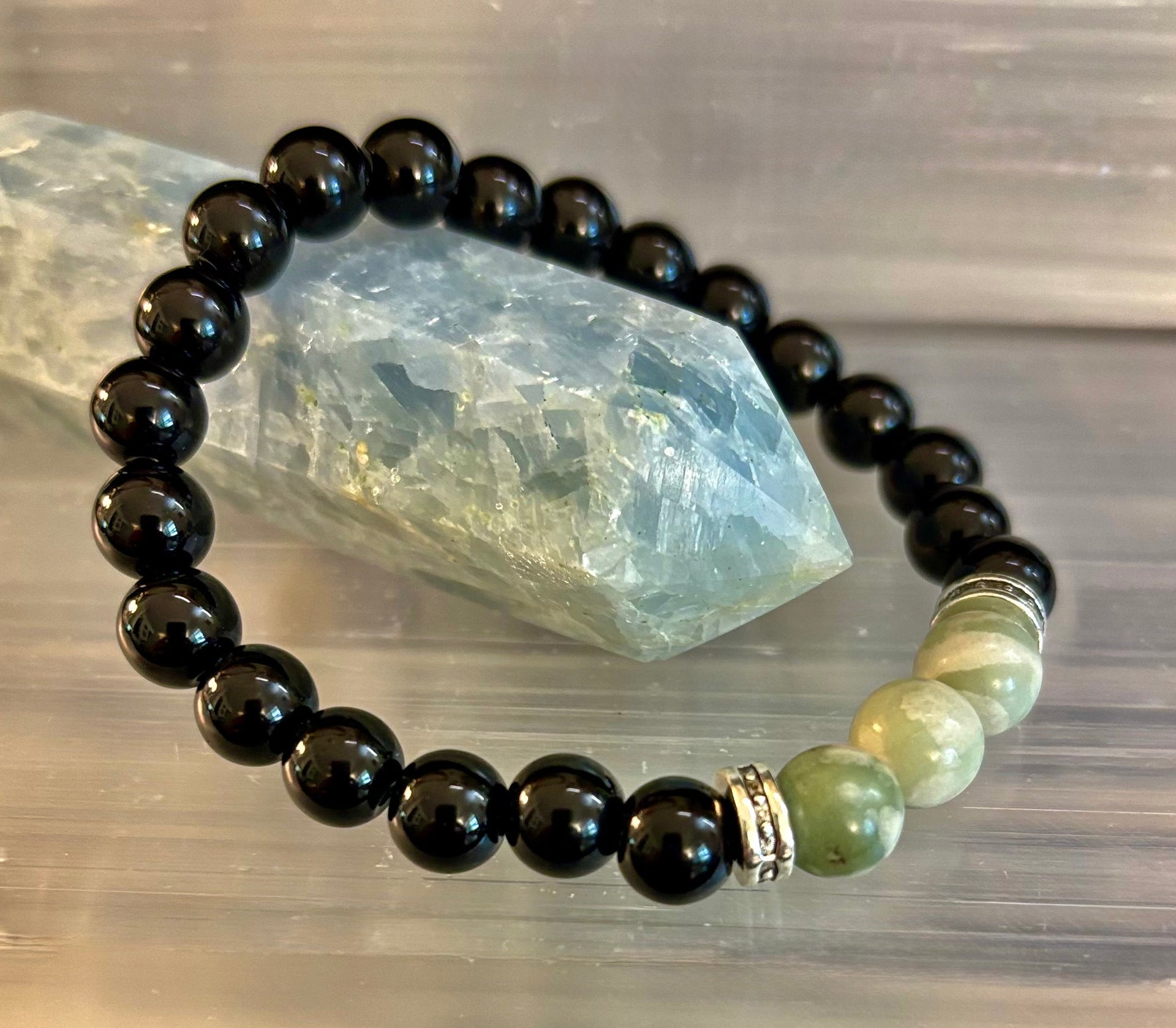 White-Grayish Green Natural Stone Stretchy Unisex Bracelet