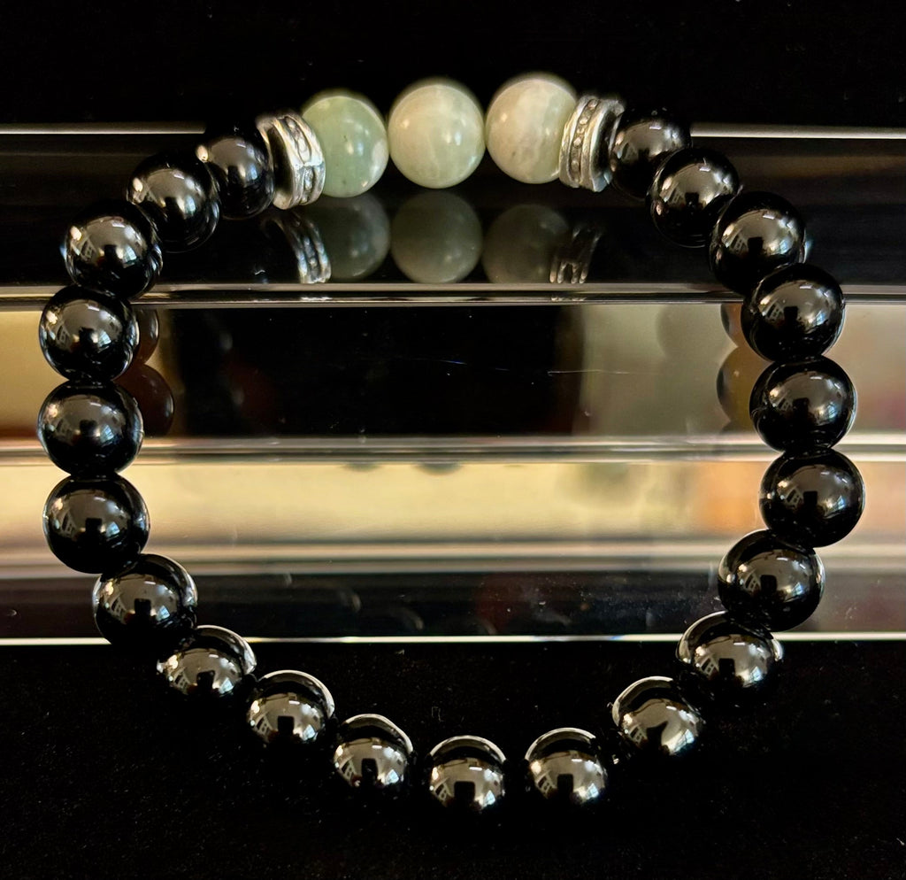 White-Grayish Green Natural Stone Stretchy Unisex Bracelet