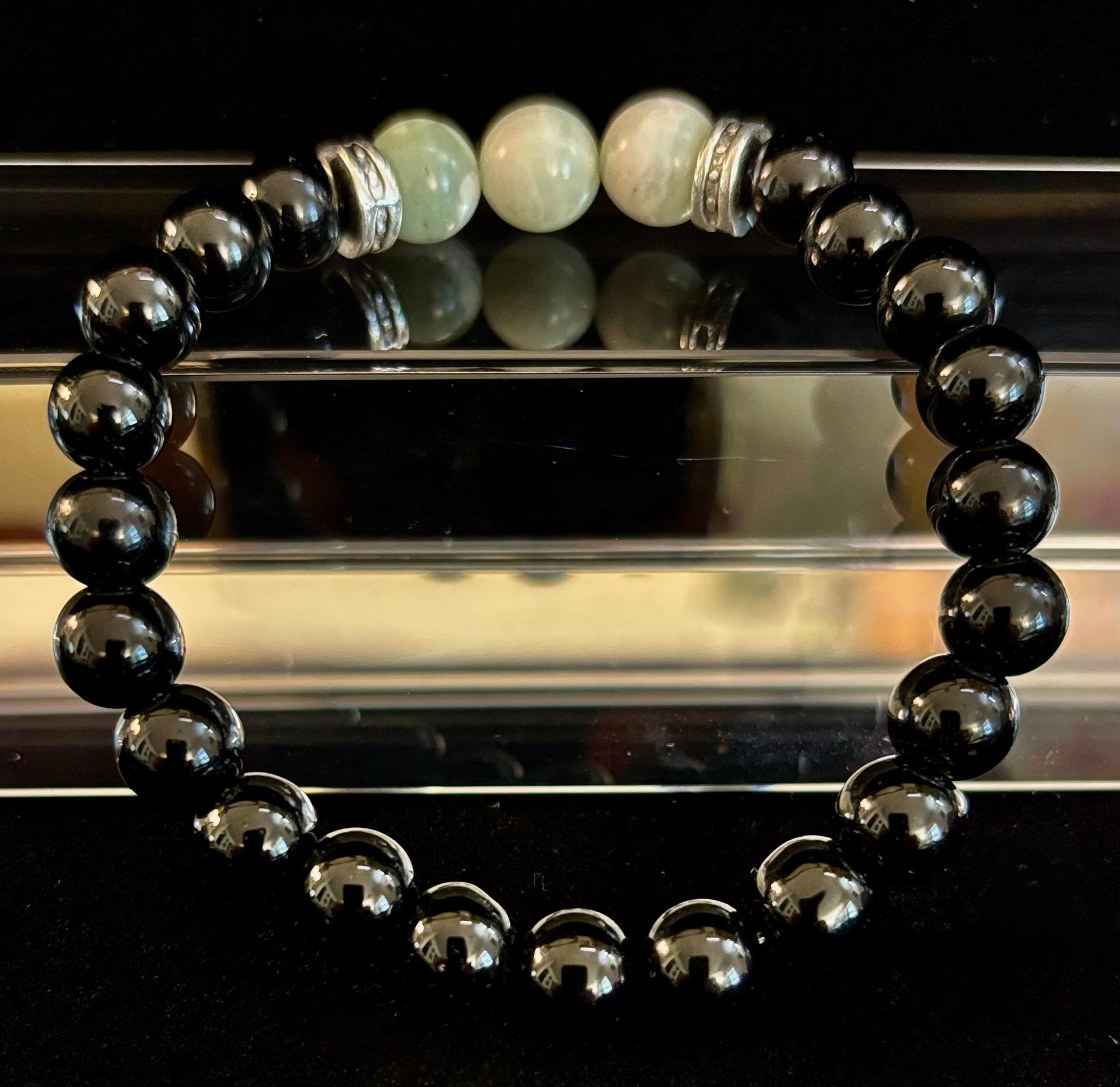 White-Grayish Green Natural Stone Stretchy Unisex Bracelet
