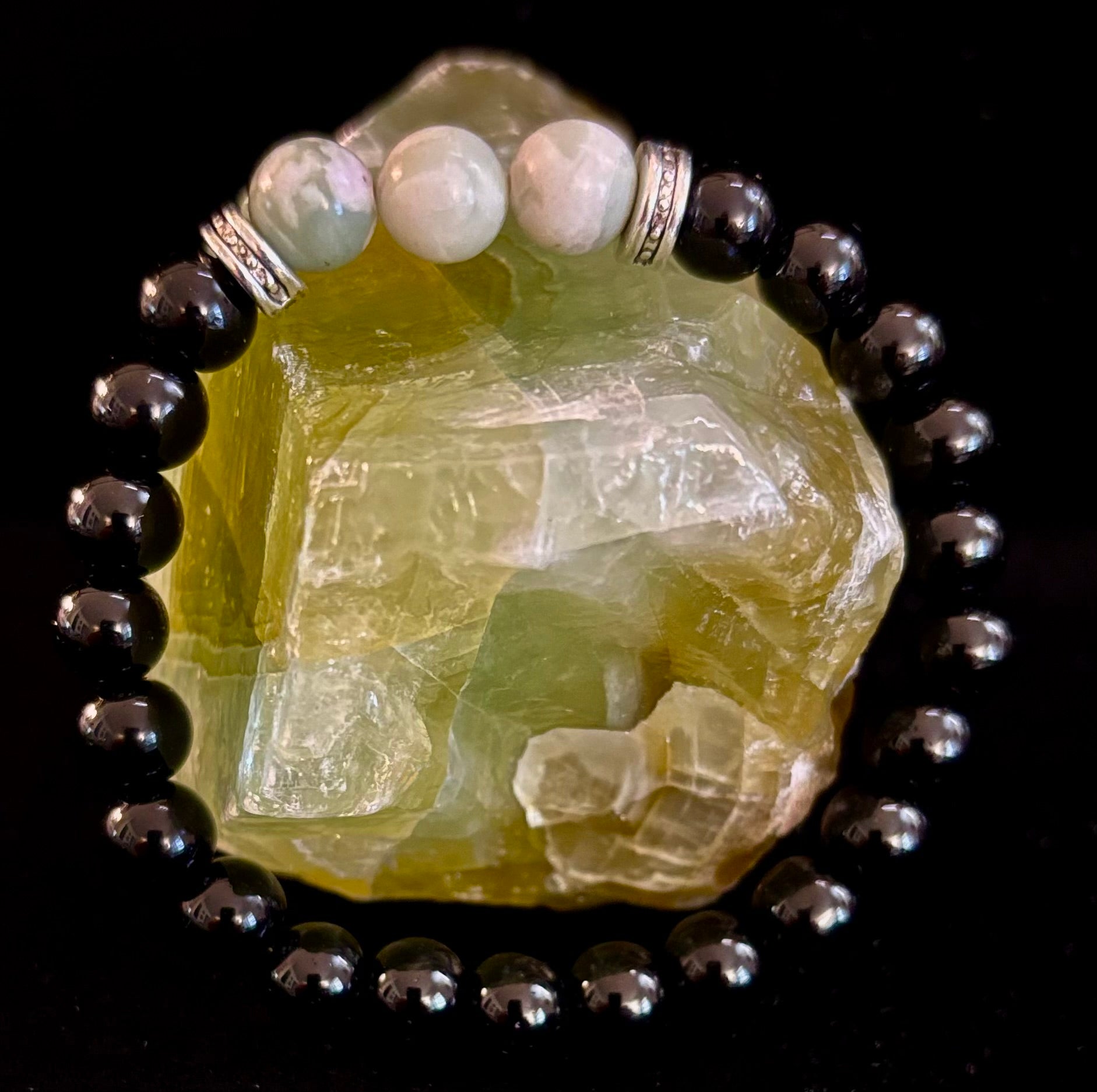 White-Grayish Green Natural Stone Stretchy Unisex Bracelet