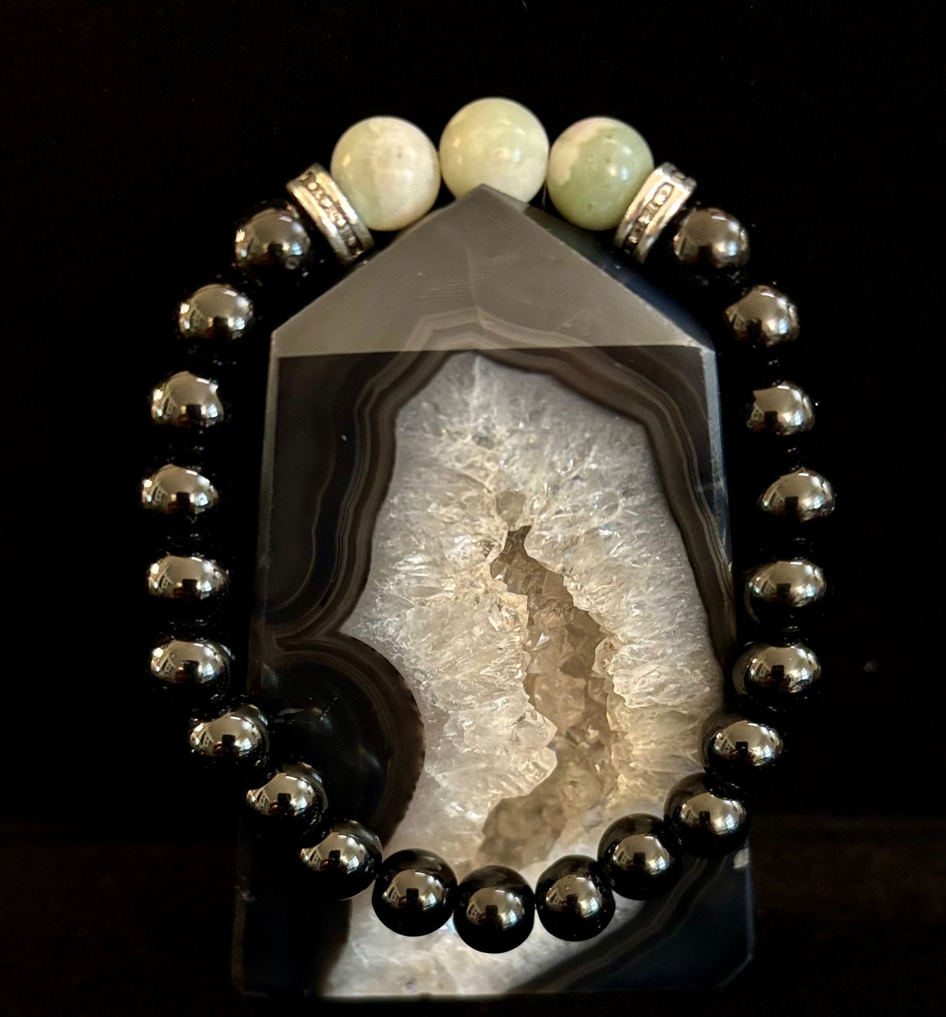 White-Grayish Green Natural Stone Stretchy Unisex Bracelet