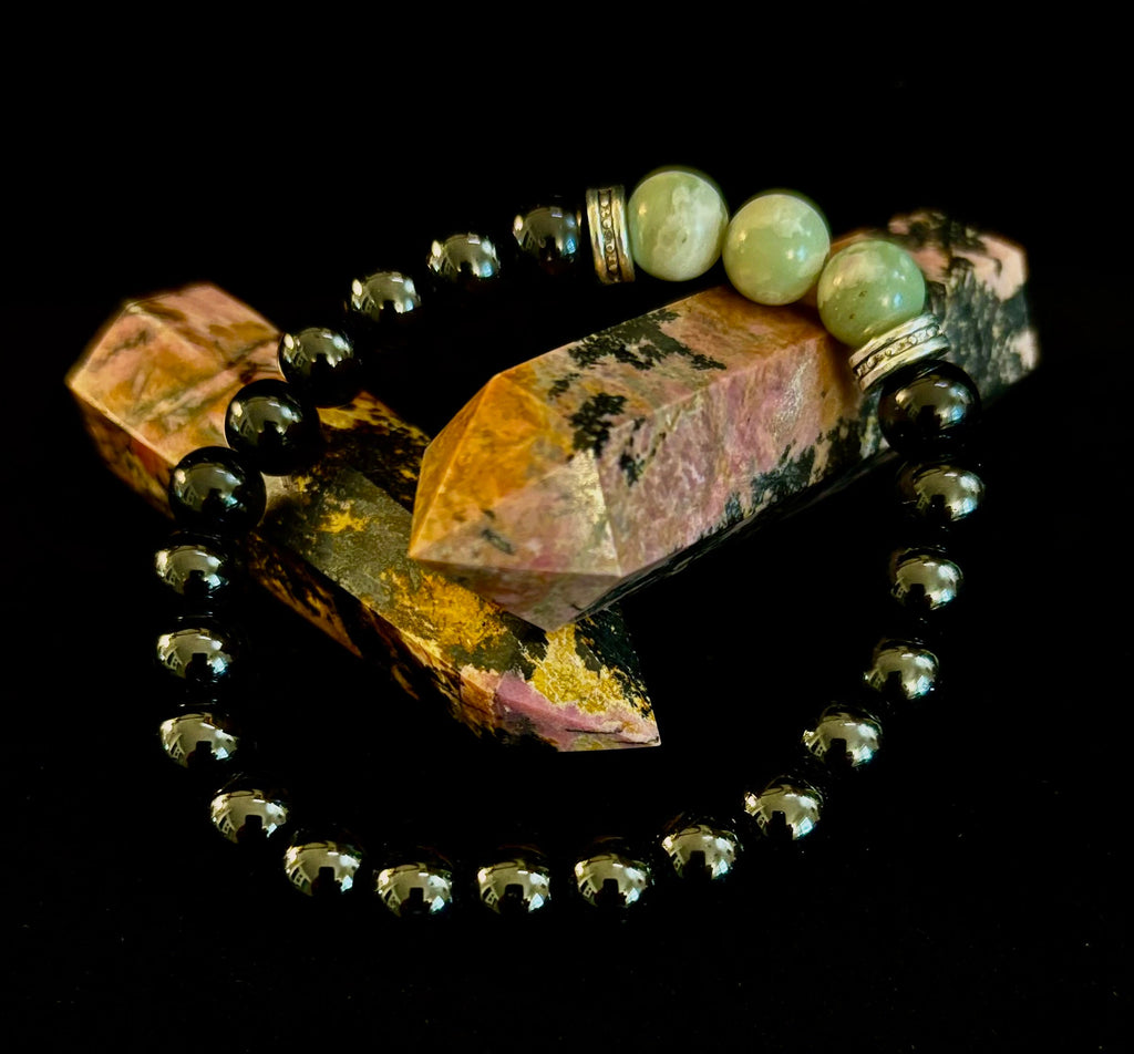 White-Grayish Green Natural Stone Stretchy Unisex Bracelet