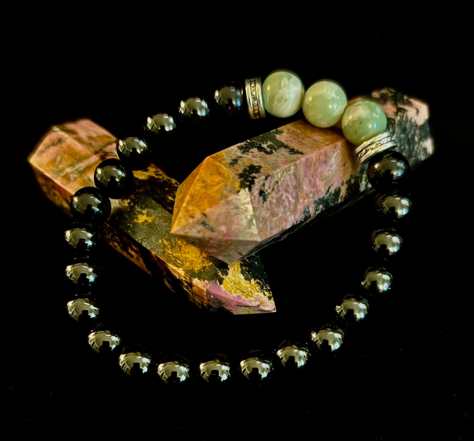 White-Grayish Green Natural Stone Stretchy Unisex Bracelet