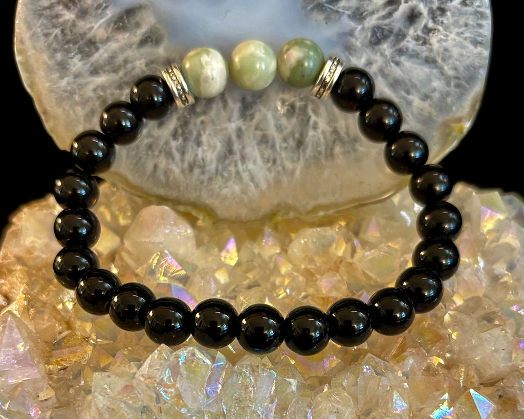White-Grayish Green Natural Stone Stretchy Unisex Bracelet
