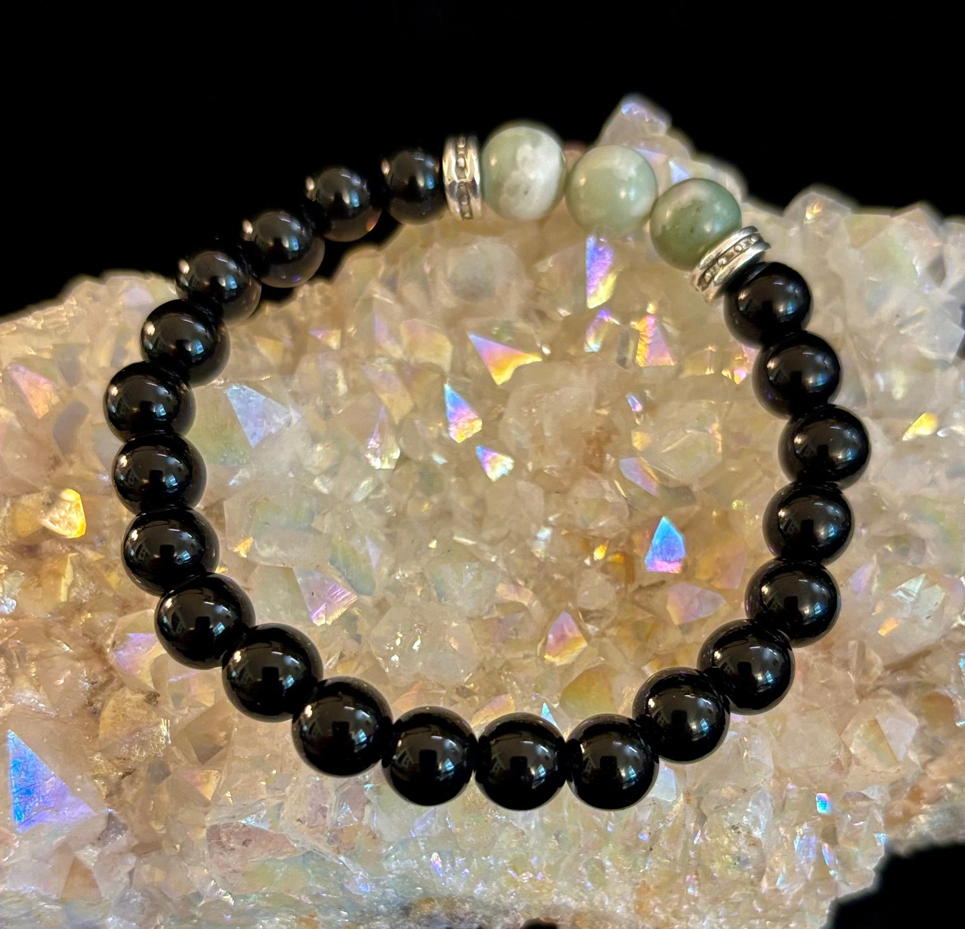 White-Grayish Green Natural Stone Stretchy Unisex Bracelet