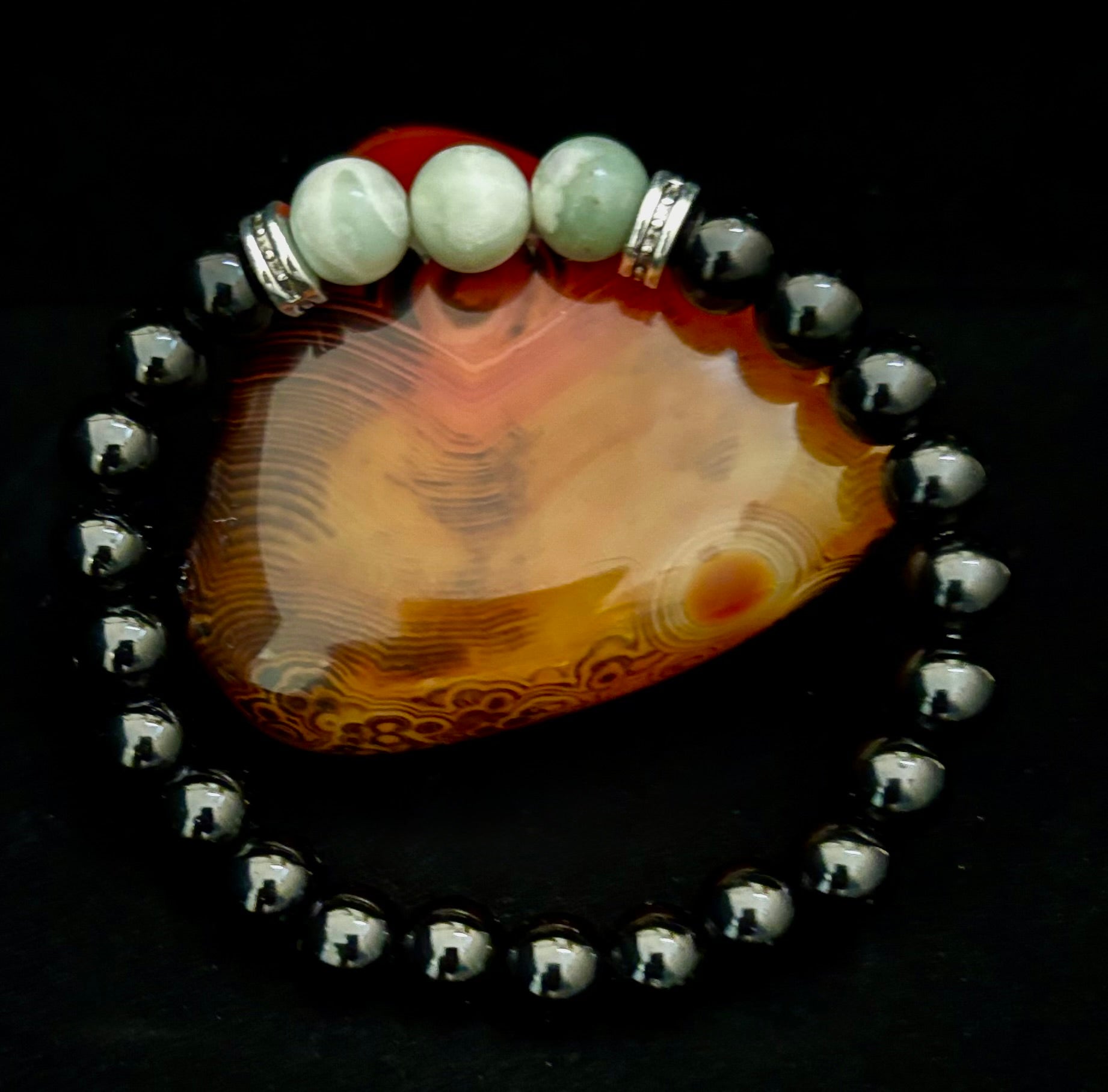 White-Grayish Green Natural Stone Stretchy Unisex Bracelet