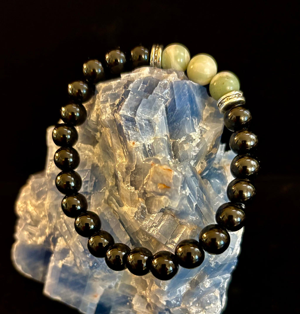 White-Grayish Green Natural Stone Stretchy Unisex Bracelet