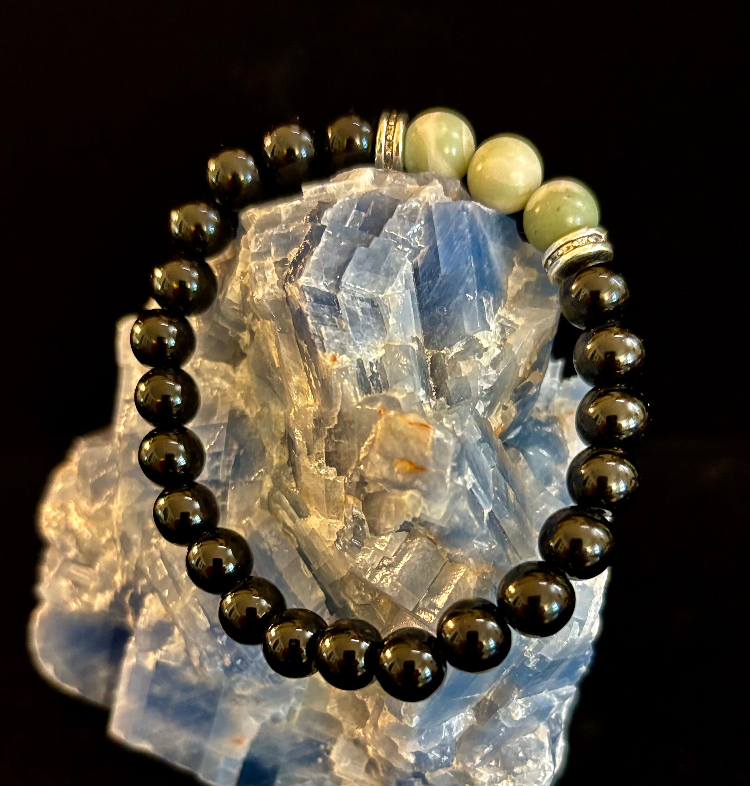White-Grayish Green Natural Stone Stretchy Unisex Bracelet