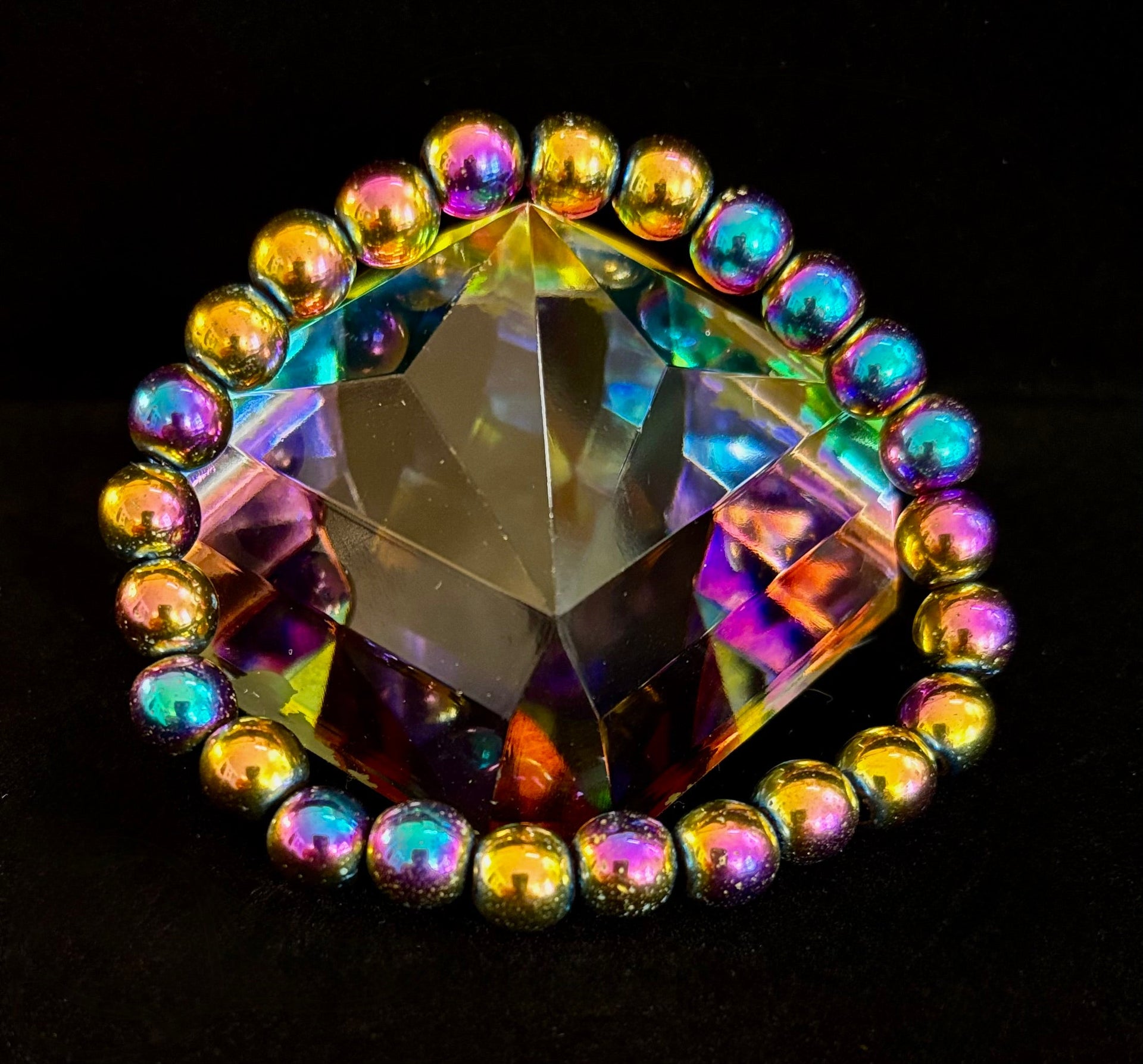 Rainbow Hematite Round Beaded Bracelet – LGBTQ Pride & Strength for Medium or Large Wrists