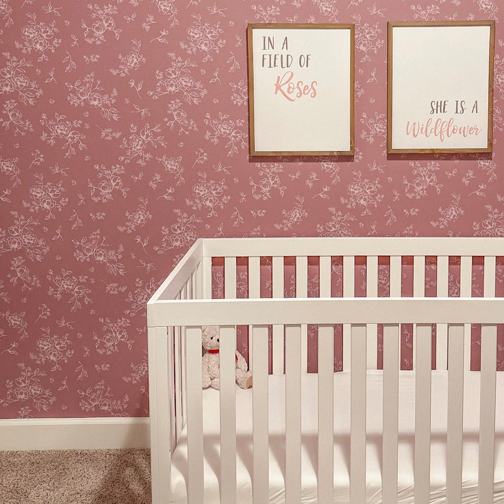 Gretl Floral Removable Wallpaper in Dusty-Rose and Off-White