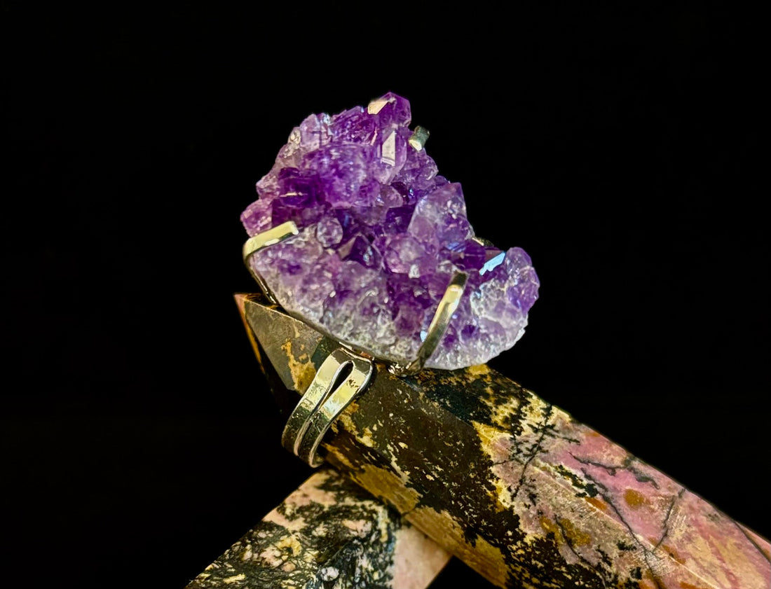 Natural Amethyst Geode Statement Ring – Handmade in Brazil