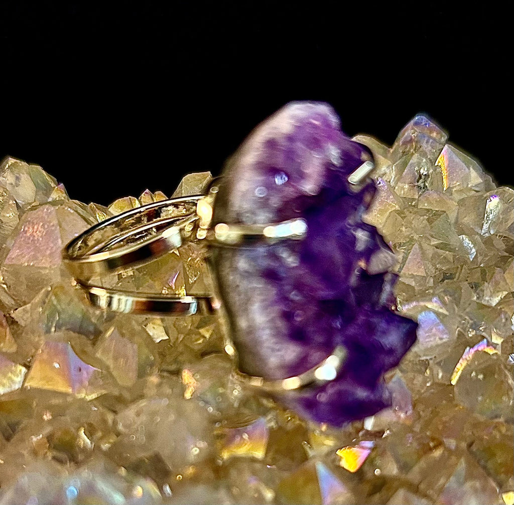 Natural Amethyst Geode Statement Ring – Handmade in Brazil