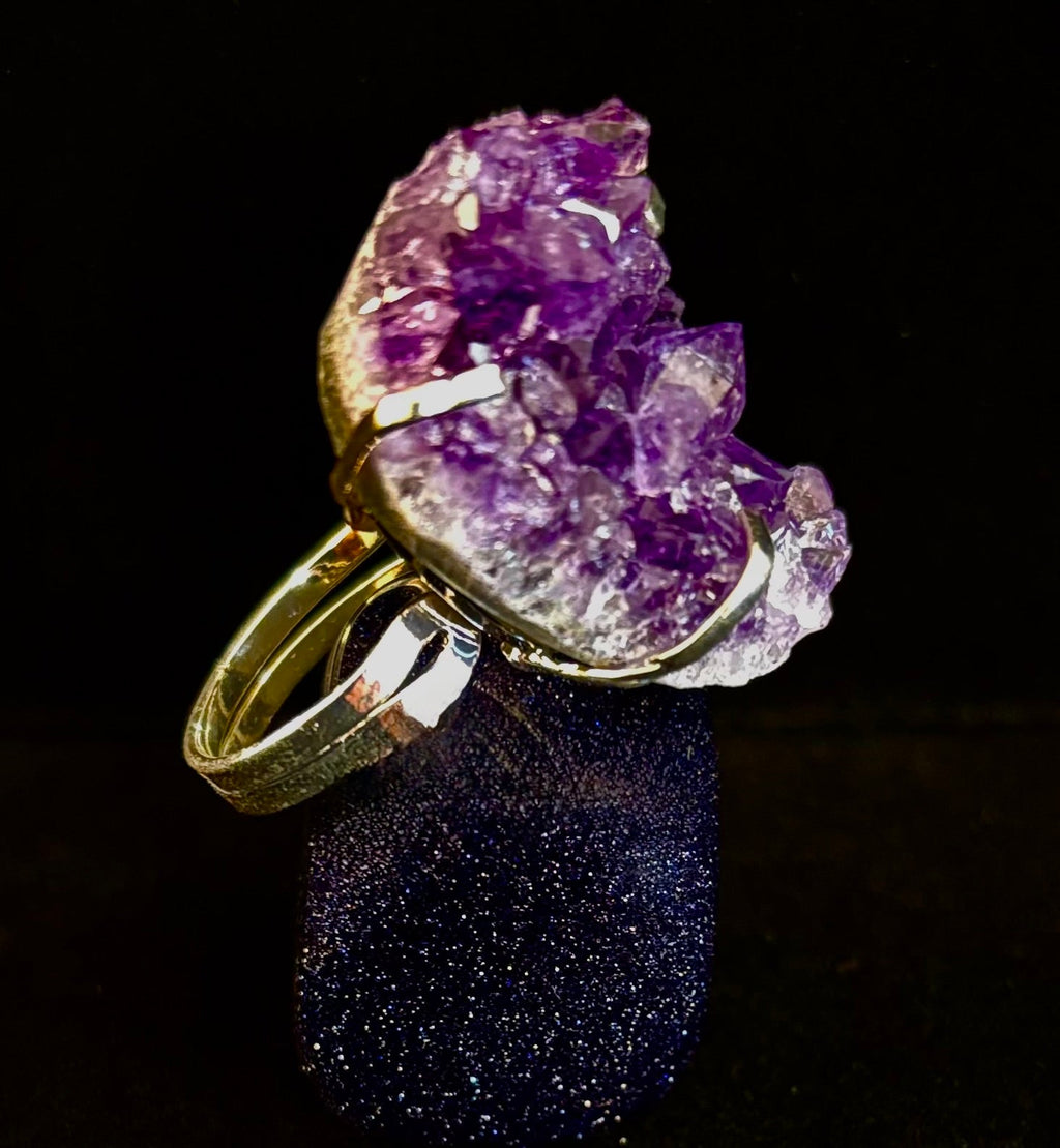 Natural Amethyst Geode Statement Ring – Handmade in Brazil