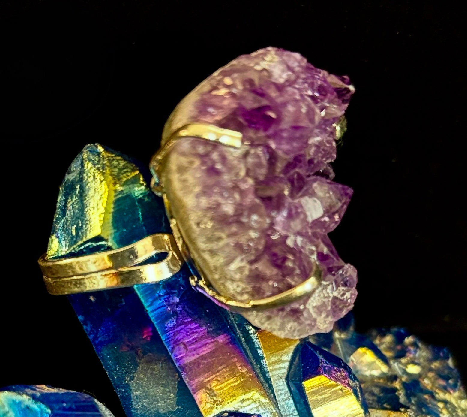 Natural Amethyst Geode Statement Ring – Handmade in Brazil