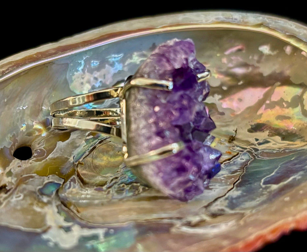 Natural Amethyst Geode Statement Ring – Handmade in Brazil