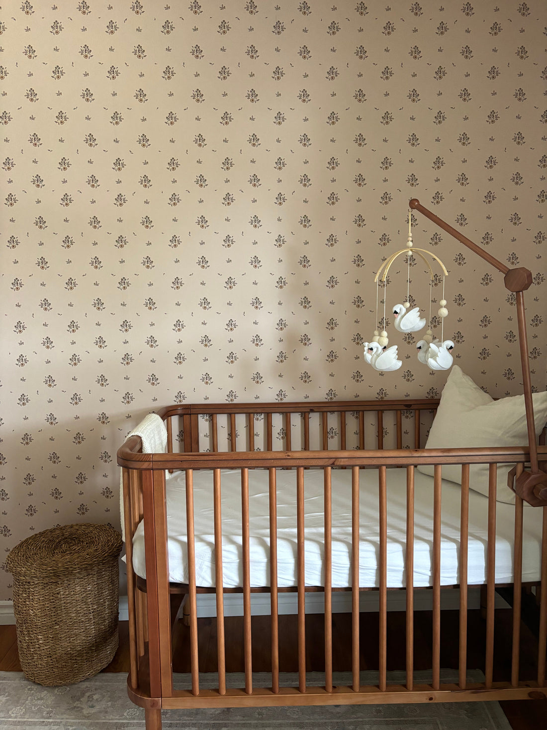 Petunia Floral Wallpaper in Pink, Blue and Cream