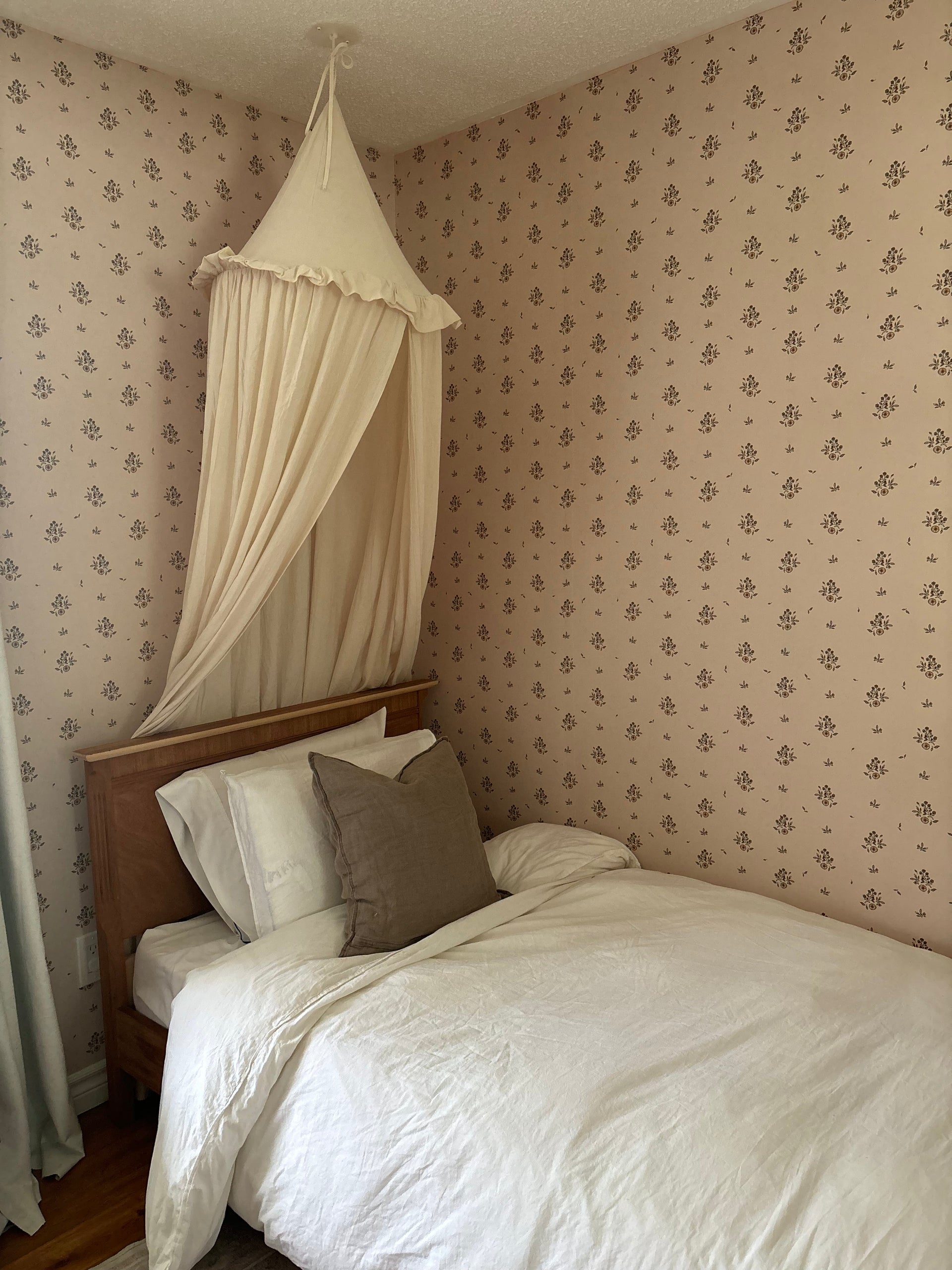 Petunia Floral Wallpaper in Pink, Blue and Cream