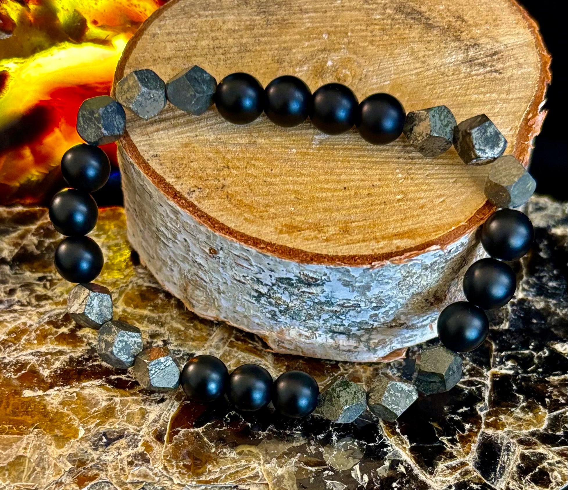 Rhombus Cut Yellow Iron Pyrite Bracelet – Strength & Confidence - Medium to Large Wrists