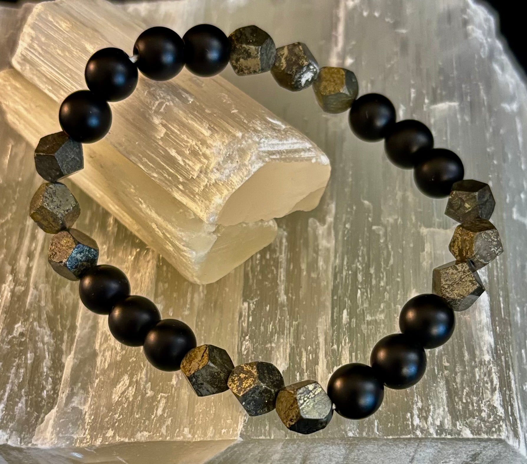 Rhombus Cut Yellow Iron Pyrite Bracelet – Strength & Confidence - Medium to Large Wrists