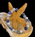 Lapis Lazuli, White Turquoise & Selenite Beaded Bracelet – Protection, Grounding & Spiritual Clarity