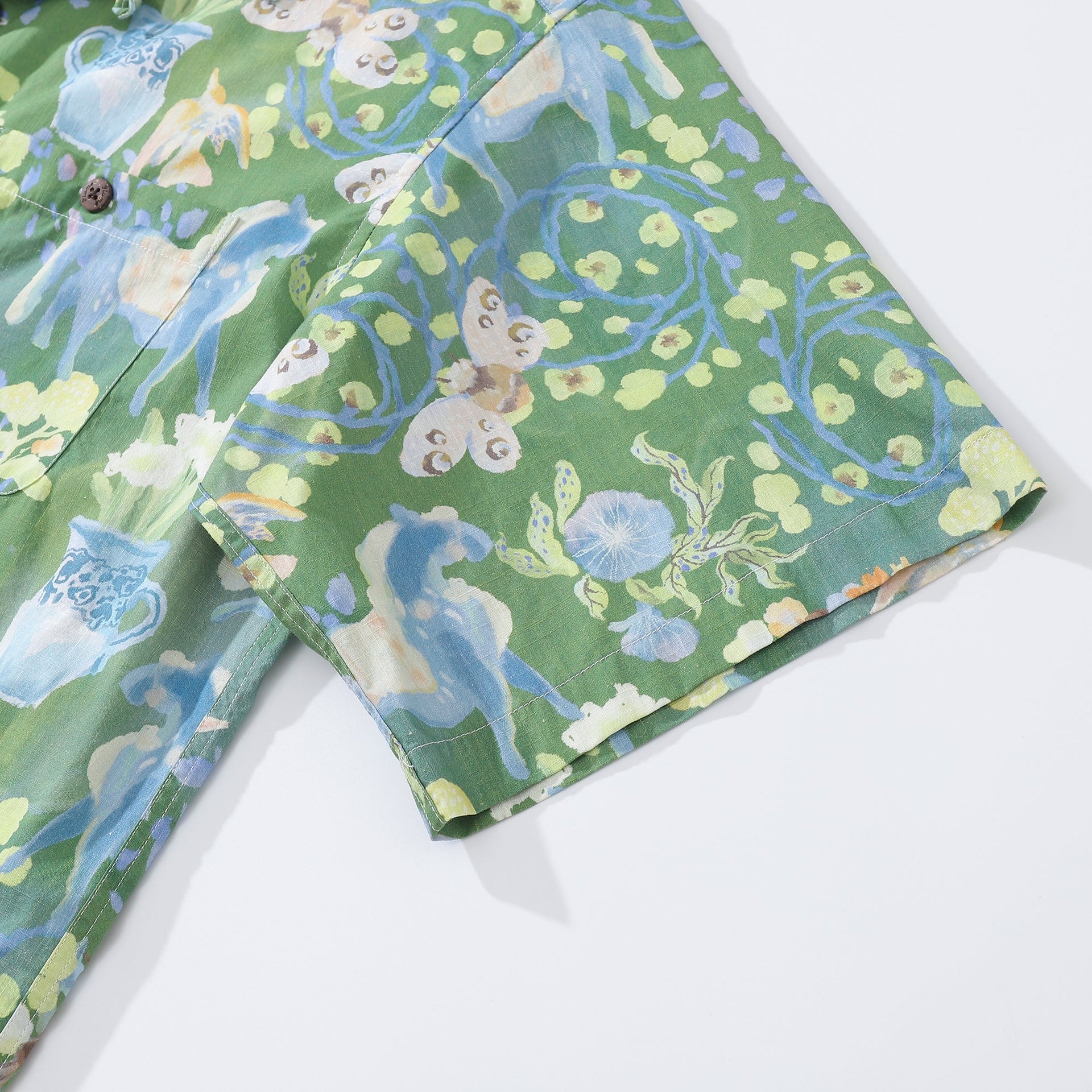 Men's Fantasy Garden Print Short Sleeve Cotton Hawaiian Shirt