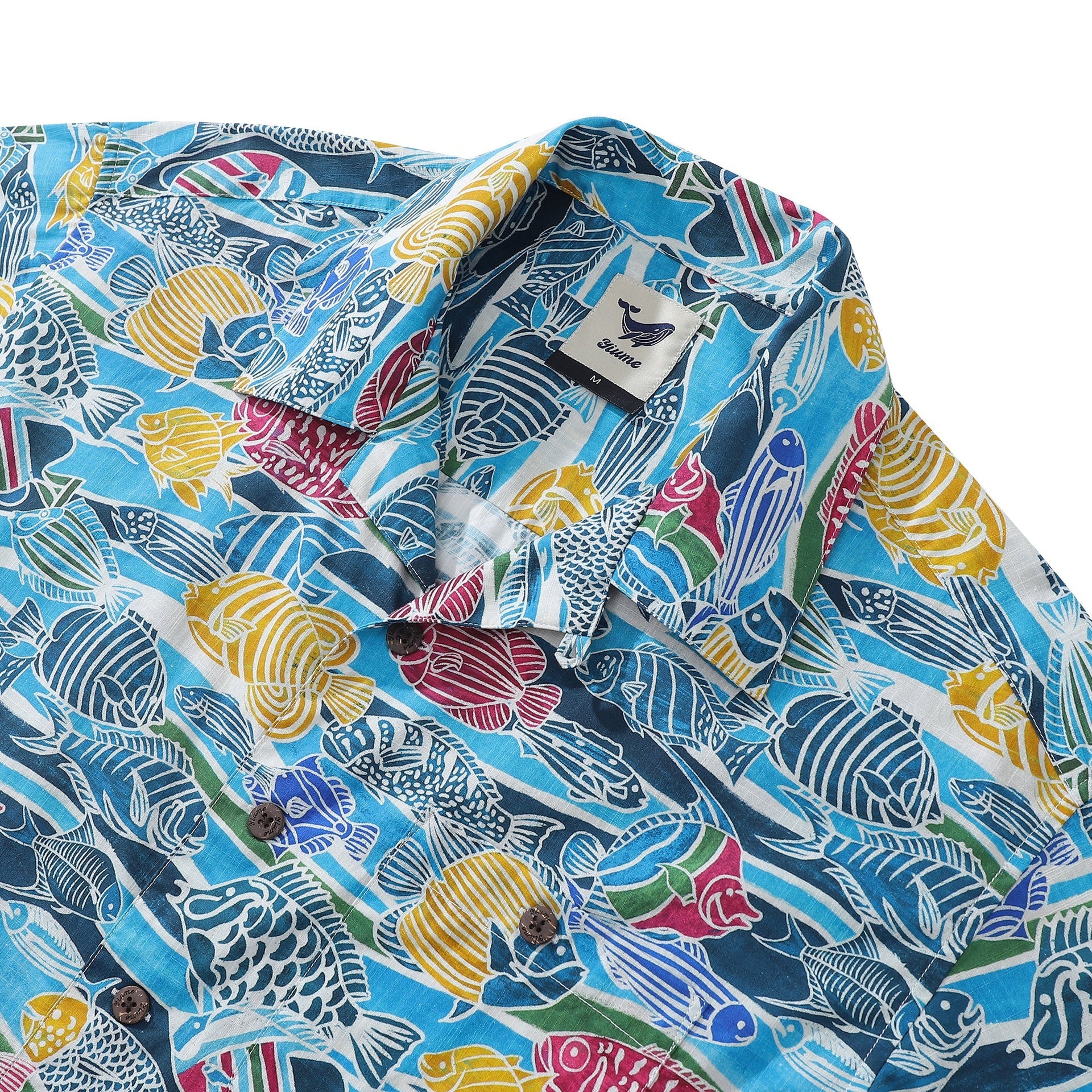 Men’s 100% Cotton Hawaiian Shirt Fish Print Camp Collar