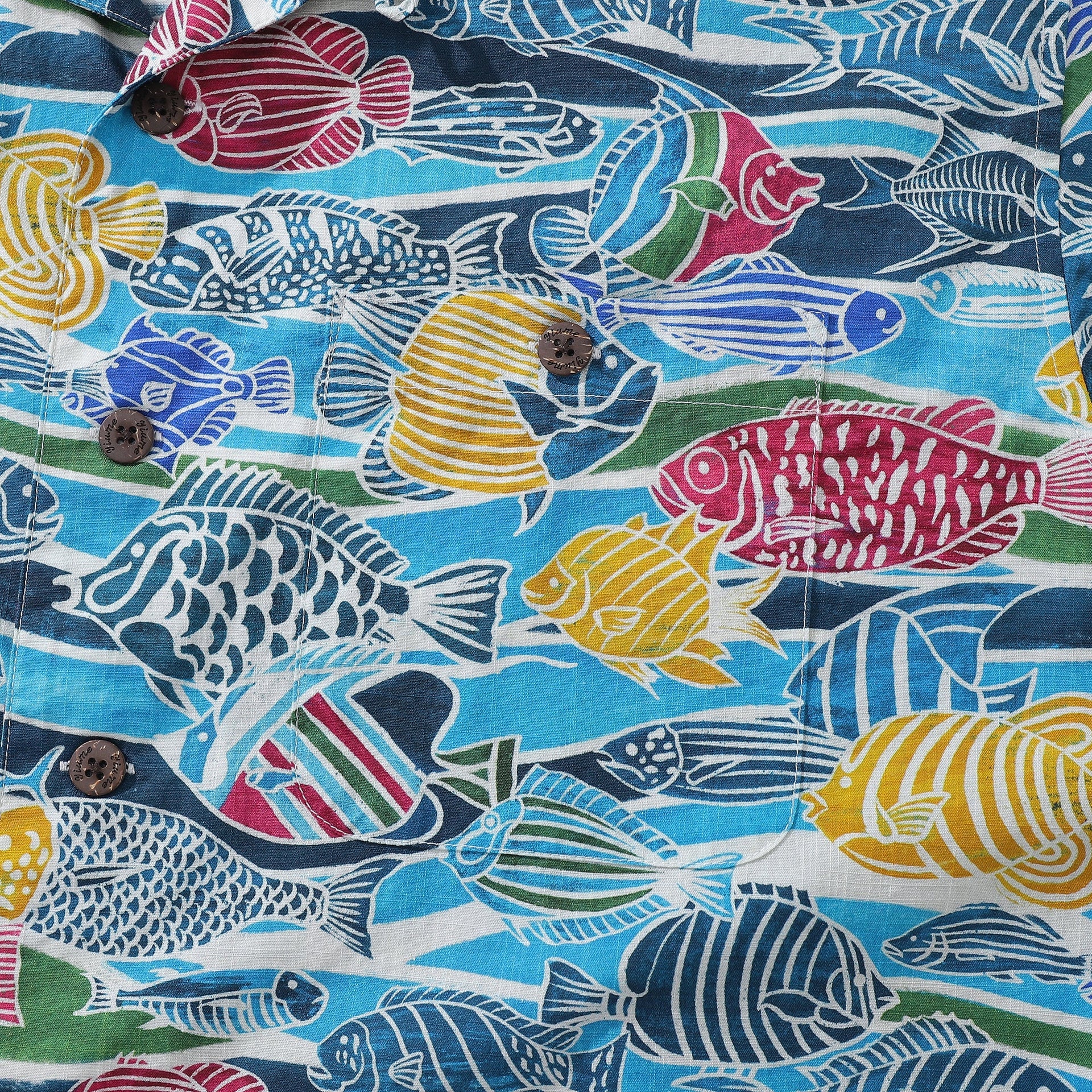 Men’s 100% Cotton Hawaiian Shirt Fish Print Camp Collar