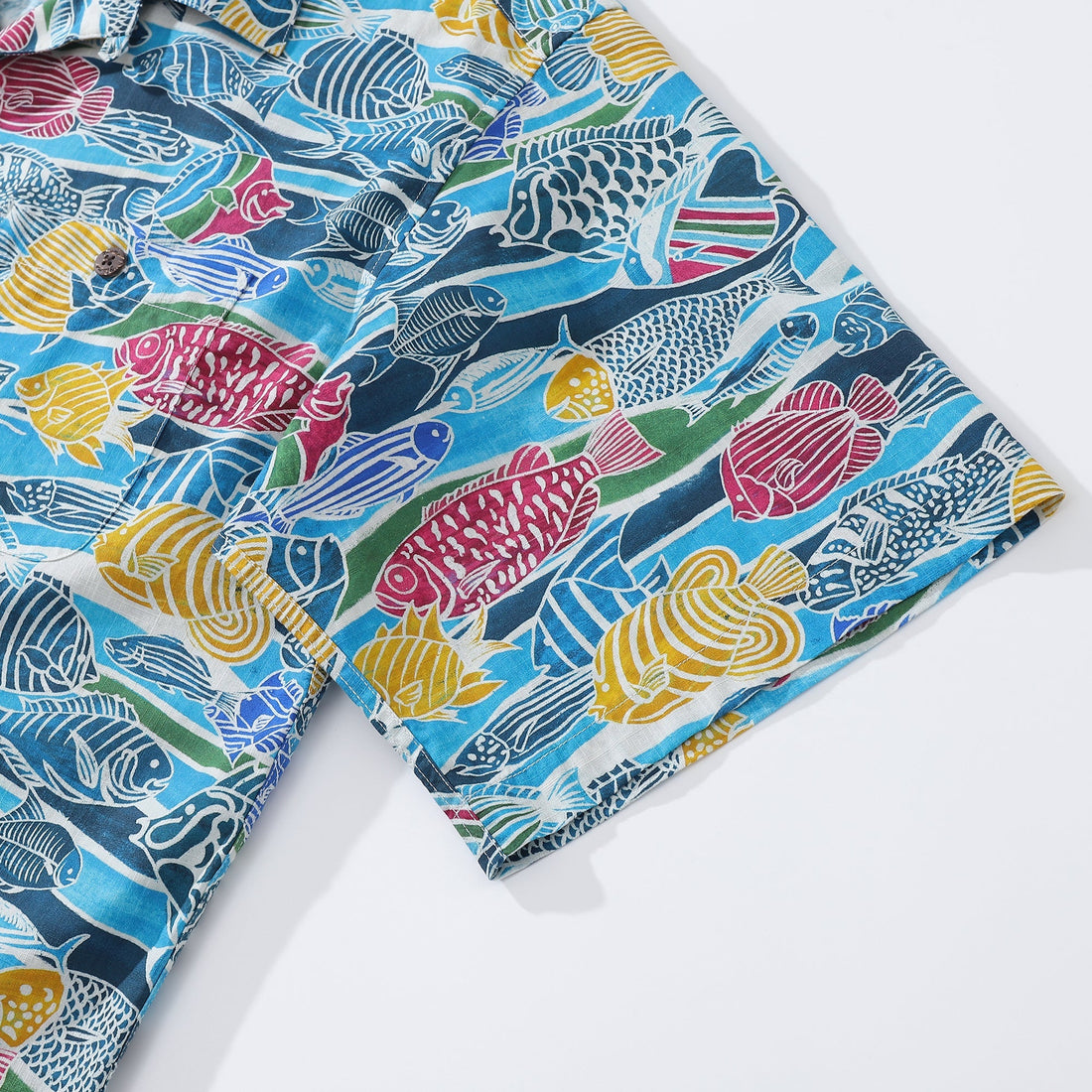 Men’s 100% Cotton Hawaiian Shirt Fish Print Camp Collar
