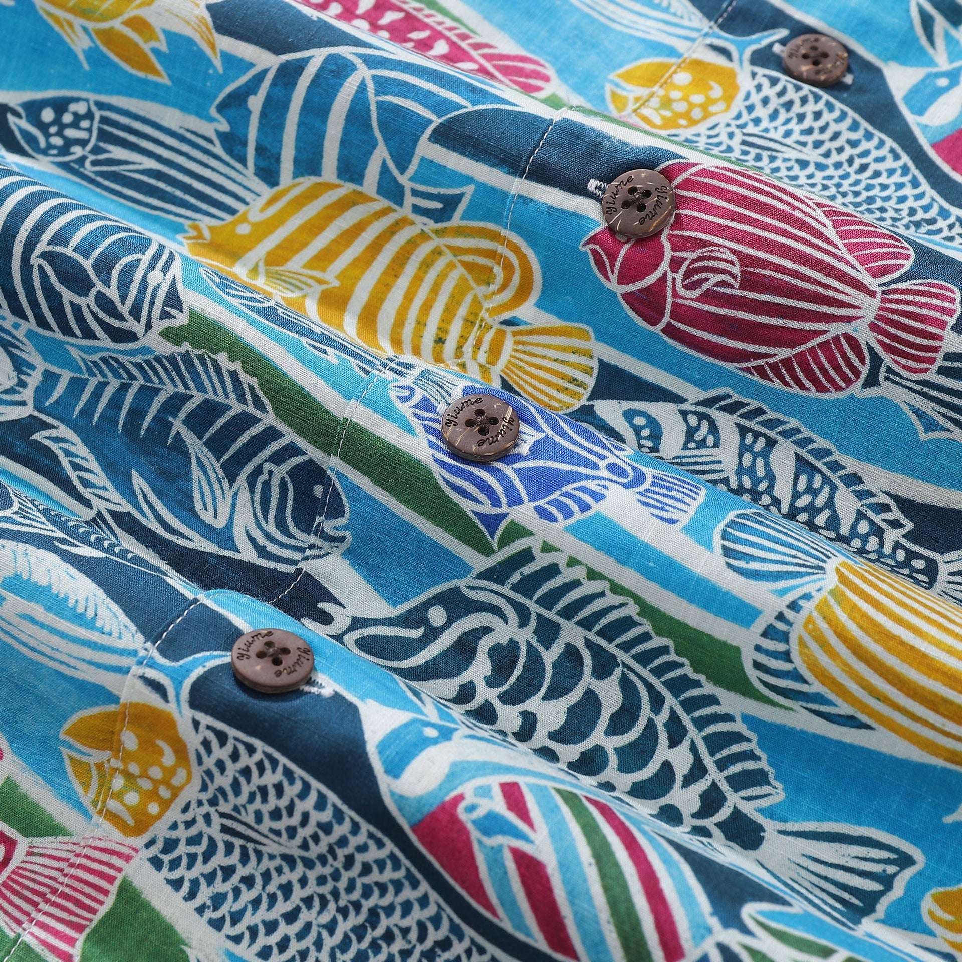 Men’s 100% Cotton Hawaiian Shirt Fish Print Camp Collar