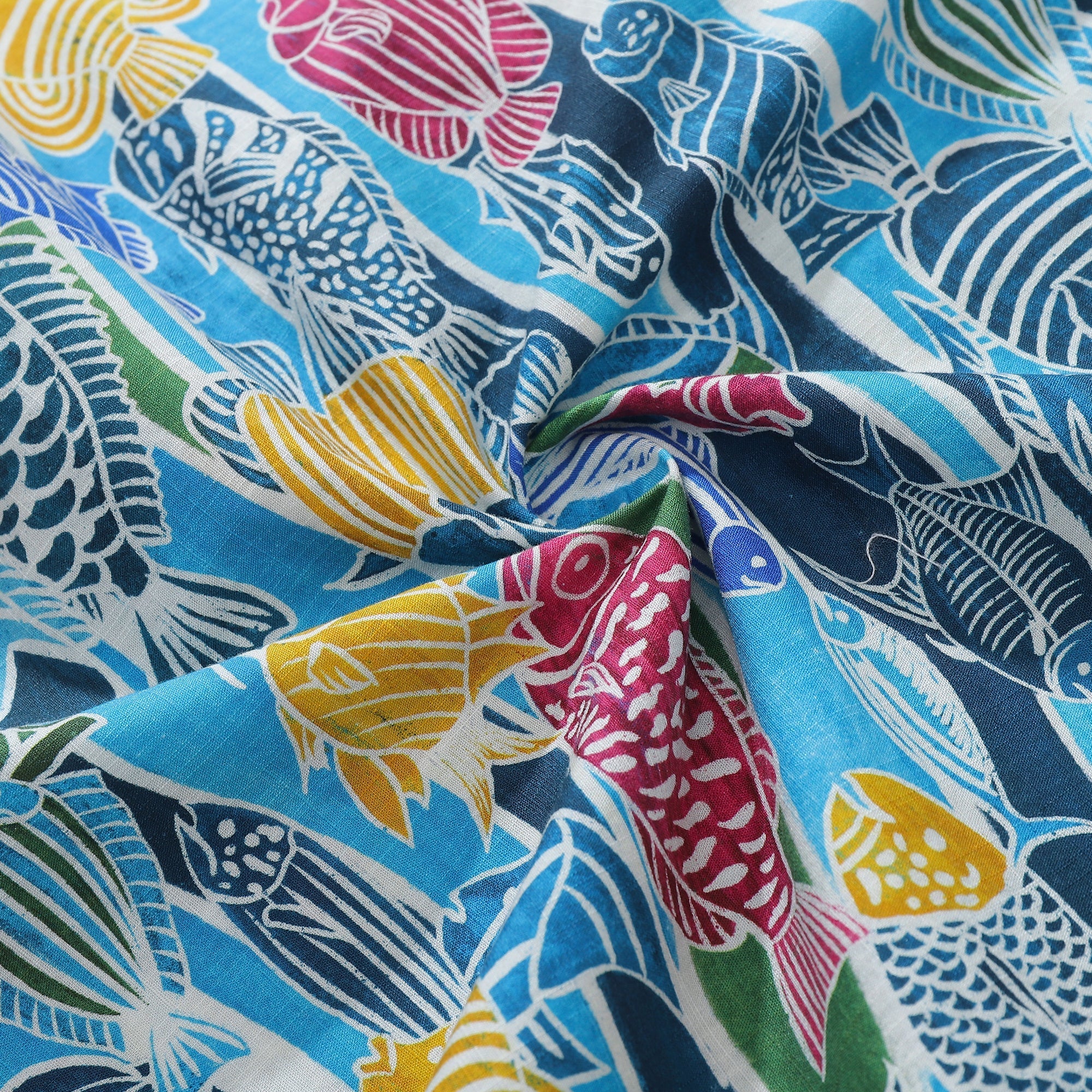 Men’s 100% Cotton Hawaiian Shirt Fish Print Camp Collar