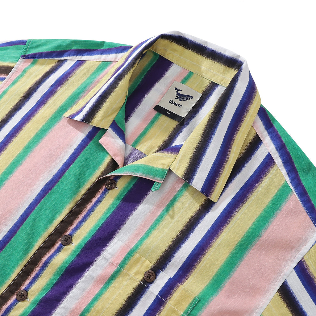 Men's Rainbow Stripe Cotton Shirt with Camp Collar