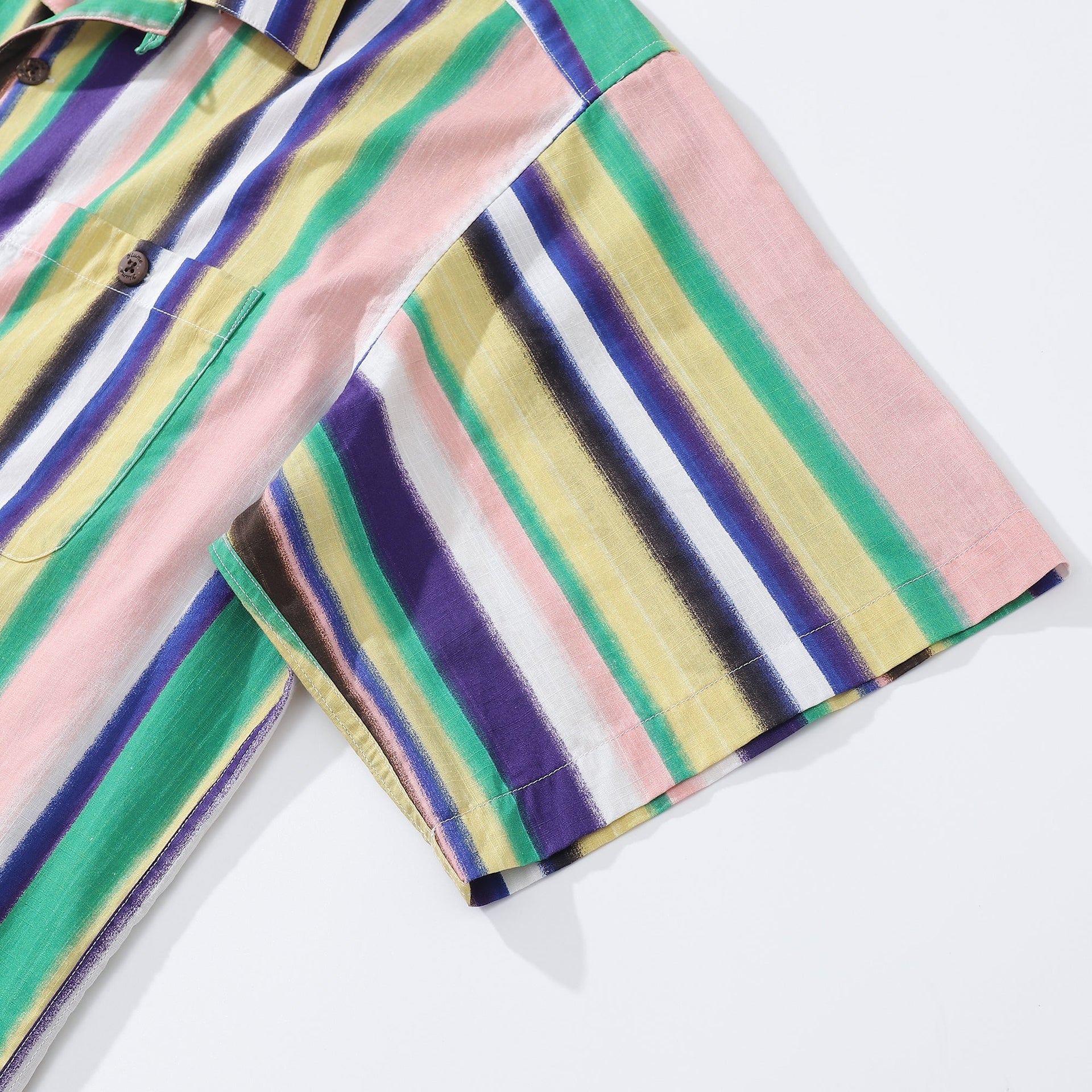 Men's Rainbow Stripe Cotton Shirt with Camp Collar
