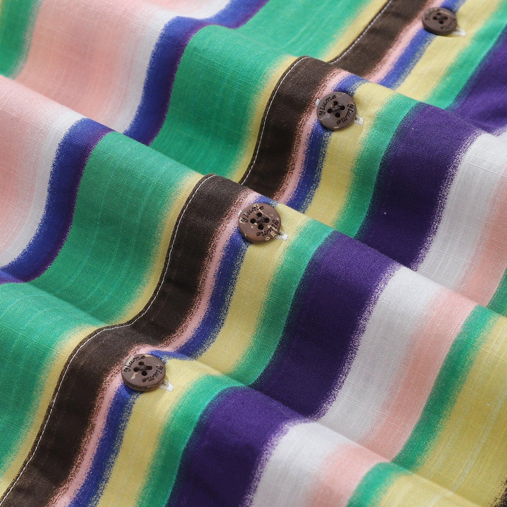 Men's Rainbow Stripe Cotton Shirt with Camp Collar