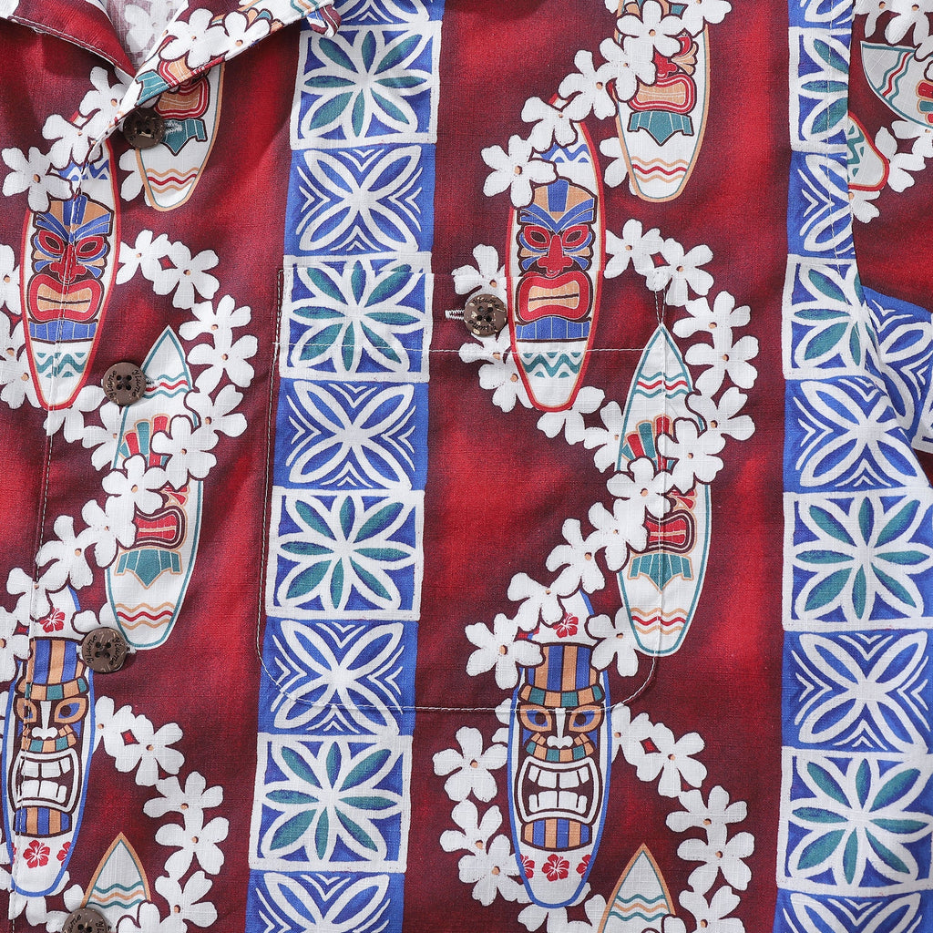 Men's Retro Surfboard and Lei Hawaiian Shirt in 100% Cotton