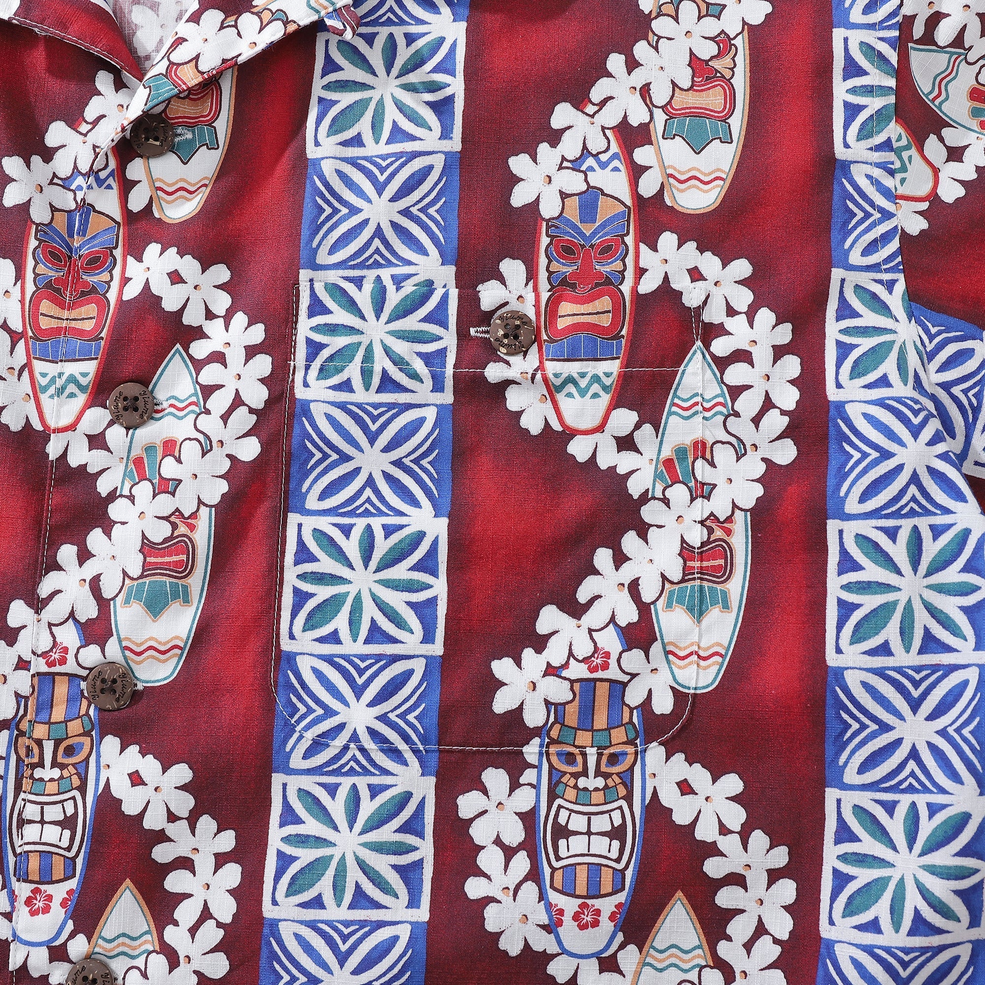 Men's Retro Surfboard and Lei Hawaiian Shirt in 100% Cotton