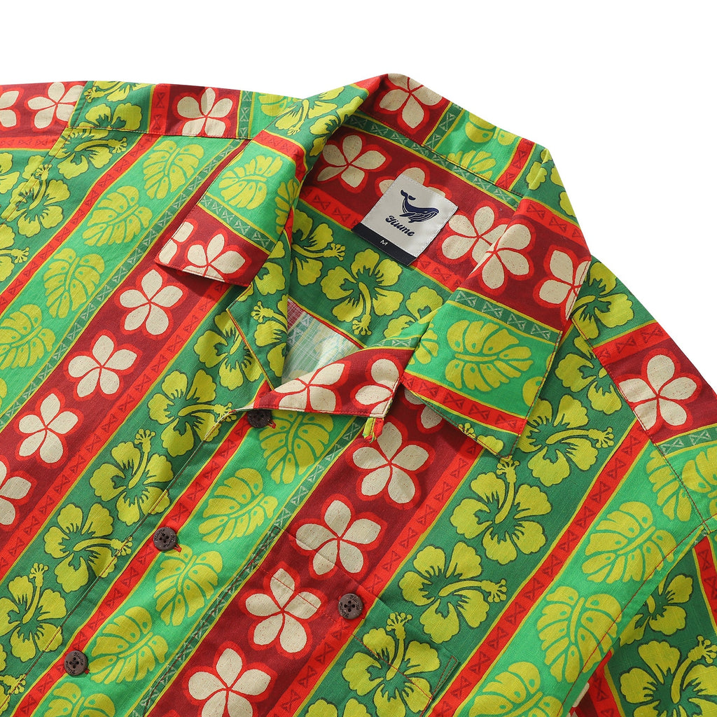 100% Cotton Vertical Garden Hawaiian Shirt with Camp Collar