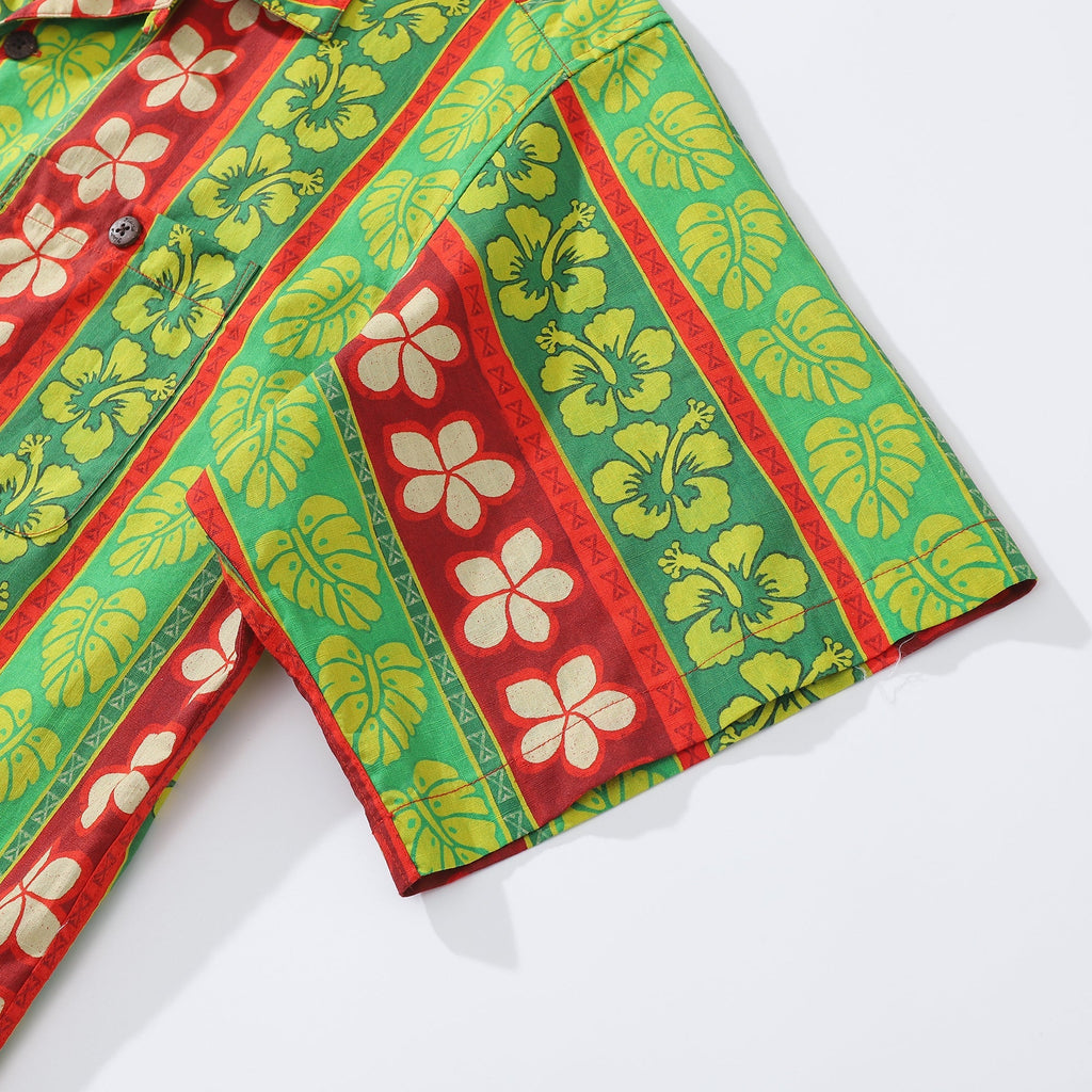 100% Cotton Vertical Garden Hawaiian Shirt with Camp Collar