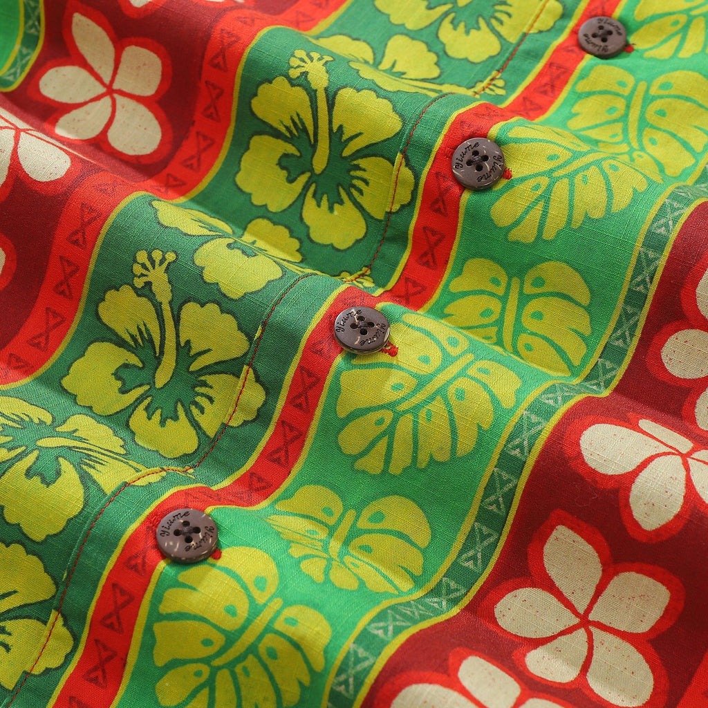 100% Cotton Vertical Garden Hawaiian Shirt with Camp Collar